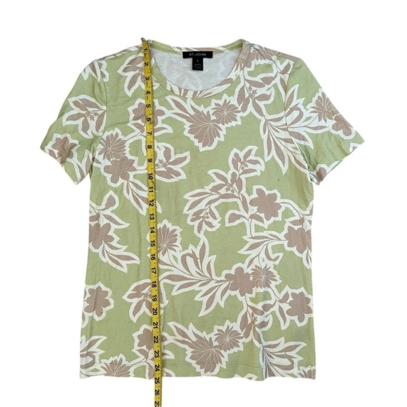 ST JOHN Floral Print Graphic Tee Sage Multi Green Floral T-shirt Size M Flower - Picture 4 of 7